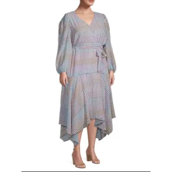 Calvin Klein Dresses & Skirts - Calvin Klein Geometric Faux Wrap Dress Size 16W Purple Chiffon Career Church